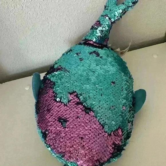 Narwal Plush Blue Purple Flip Sequined Shimmer Stuffed Animal Whale Toy - Picture 3 of 6
